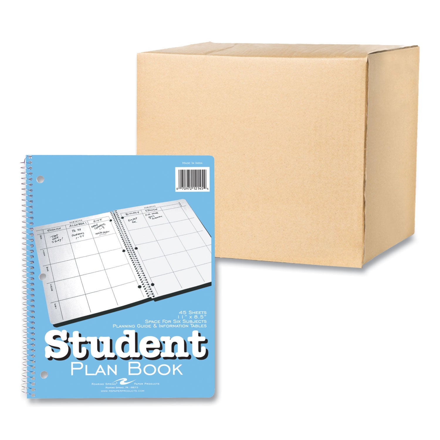 Student Plan Book, Undated, Light Blue Cover, (45) 11 x 8.5 Sheets, 24/Carton, Ships in 4-6 Business Days