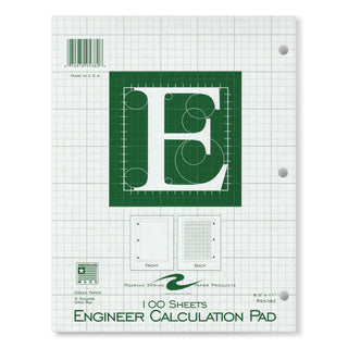 Engineer Pad, (0.5" Margins), Quad Rule (5 sq/in, 1 sq/in) 100 Lt Green 8.5x11 Sheets/Pad, 24/CT, Ships in 4-6 Business Days