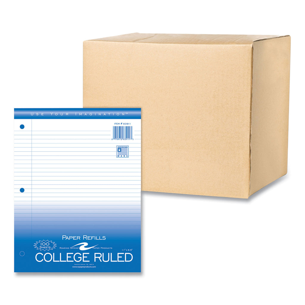 Loose Leaf Paper, 8.5 x 11, 3-Hole Punched, College Rule, White, 100 Sheets/Pack, 48 Packs/Carton, Ships in 4-6 Business Days
