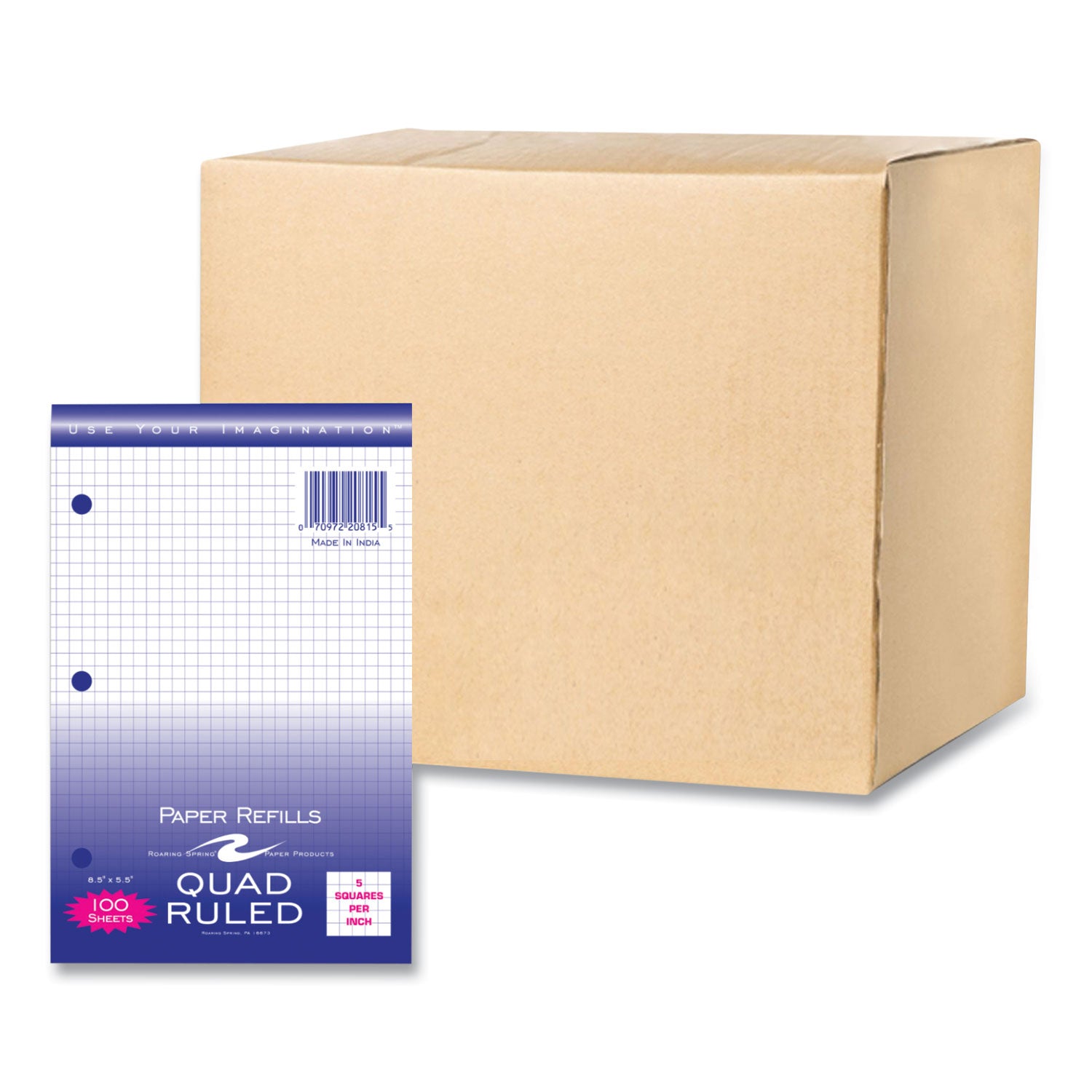 Graph Filler Paper, 3-Hole, Quadrille: 5 sq in, (100) 8.5 x 5.5 Sheets, 48/Carton, Ships in 4-6 Business Days