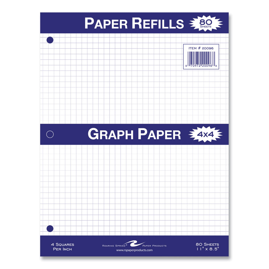 Graph Filler Paper, 3-Hole, 8.5 x 11, Quadrille: 4 sq/in, 80 Sheets/Pack, 24 Packs/Carton, Ships in 4-6 Business Days