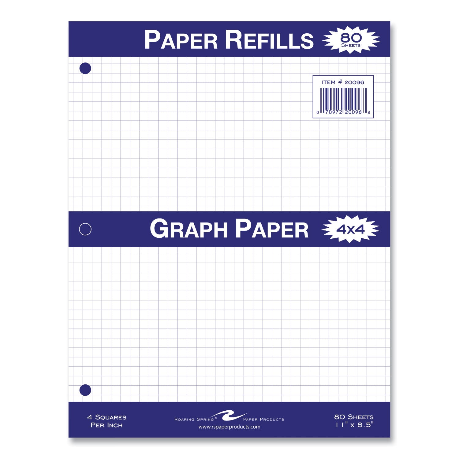 Graph Filler Paper, 3-Hole, 8.5 x 11, Quadrille: 4 sq/in, 80 Sheets/Pack, 24 Packs/Carton, Ships in 4-6 Business Days