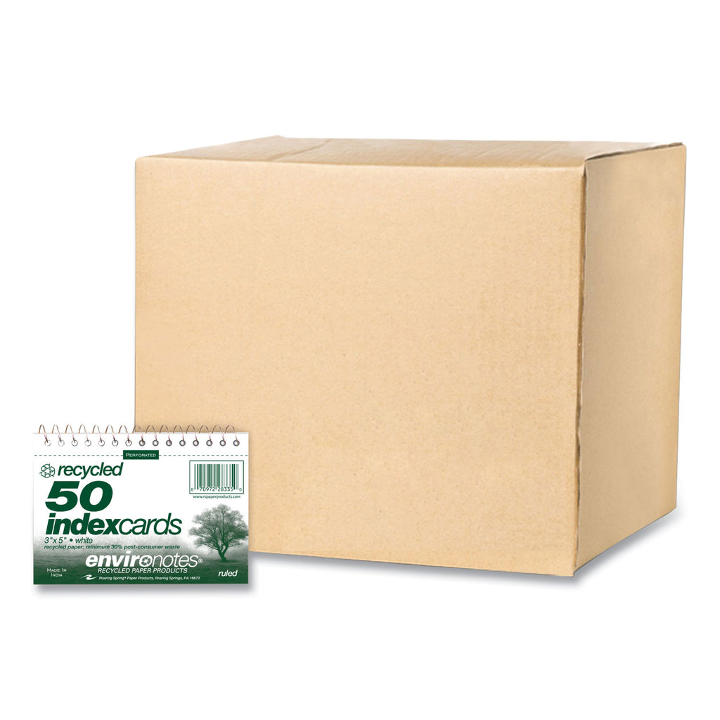 Environotes Wirebound Recycled Index Cards, Narrow Rule, 3 x 5, White, 50 Cards, 24/Carton, Ships in 4-6 Business Days