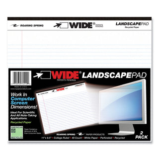 WIDE Landscape Format Writing Pad, Medium/College Rule, 40 White 11 x 9.5 Sheets, 18/Carton, Ships in 4-6 Business Days