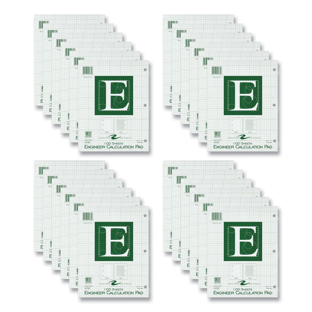 Engineer Pad, (0.5" Margins), Quad Rule (5 sq/in, 1 sq/in) 100 Lt Green 8.5x11 Sheets/Pad, 24/CT, Ships in 4-6 Business Days