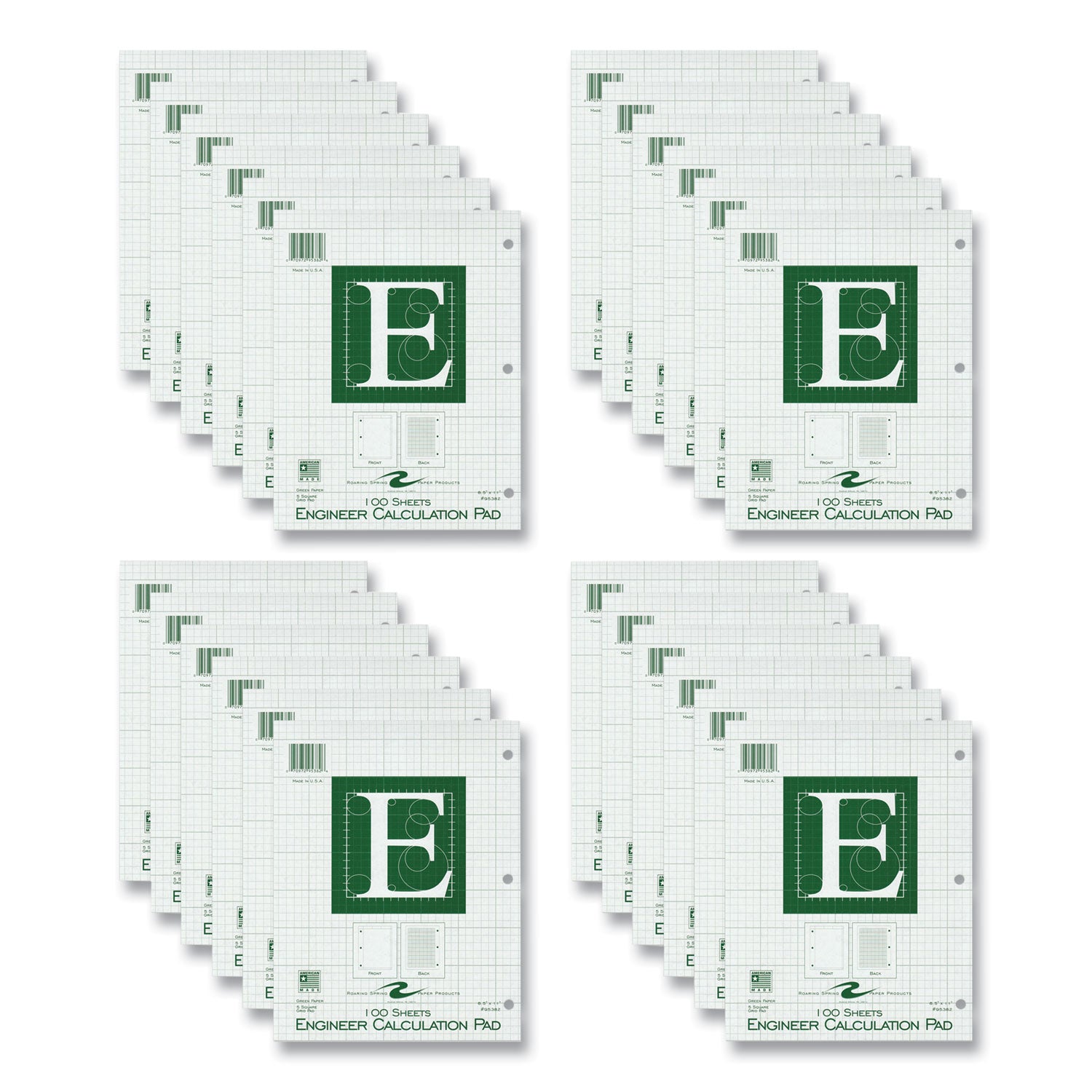 Engineer Pad, (0.5" Margins), Quad Rule (5 sq/in, 1 sq/in) 100 Lt Green 8.5x11 Sheets/Pad, 24/CT, Ships in 4-6 Business Days