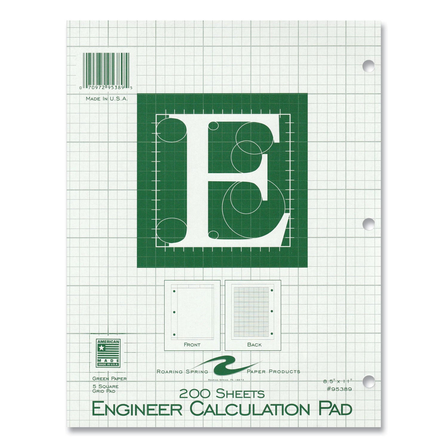 Engineer Pad, (0.5" Margins), Quad Rule (5 sq/in, 1 sq/in), 200 Lt Green 8.5x11 Sheets/Pad, 12/CT, Ships in 4-6 Business Days