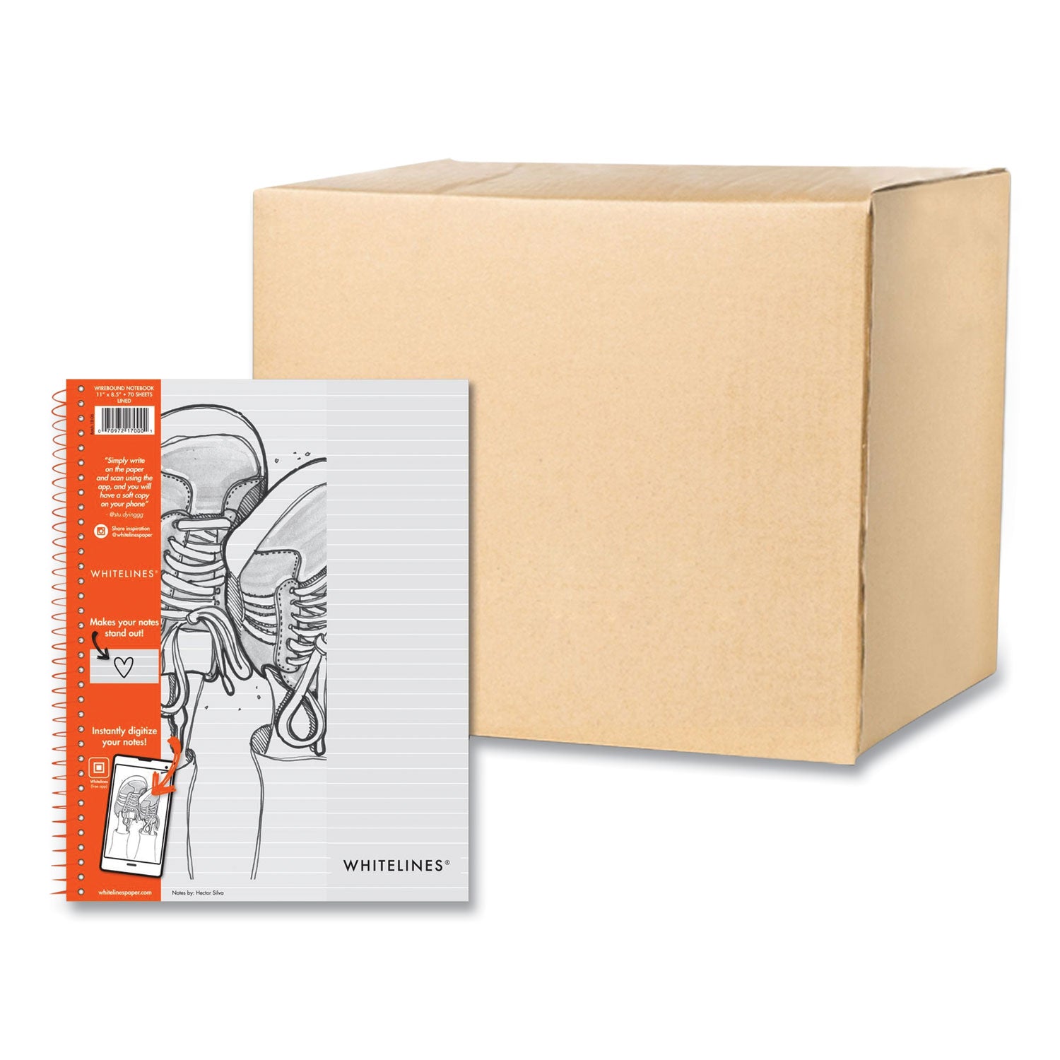 Whitelines Notebook, Medium/College Rule, Gray/Orange Cover, (70) 8.5 x 11 Sheets, 12/Carton, Ships in 4-6 Business Days