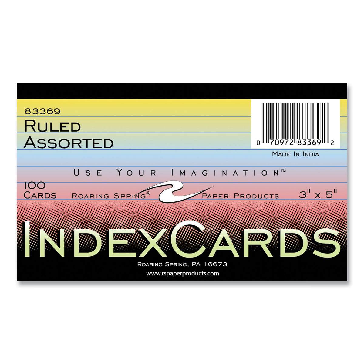 Colored Index Cards, 3 x 5, Assorted Colors, 100/Pack, 36 Packs/Carton, Ships in 4-6 Business Days