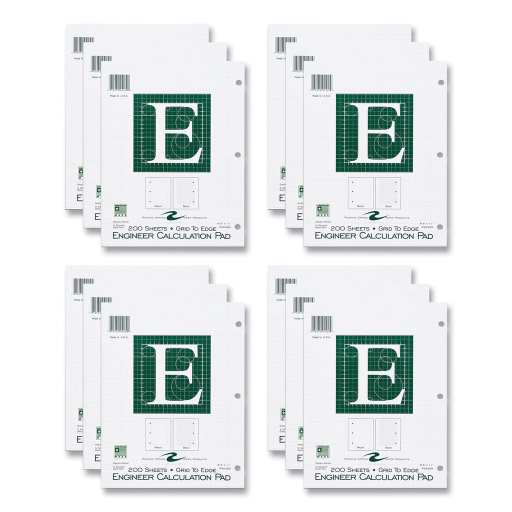 engineer-pad-125-margin-quad-rule-5-sq-in-1-sq-in-200-lt-green-85x11-sheets-pad-12-ct-ships-in-4-6-business-days_roa95589cs - 1