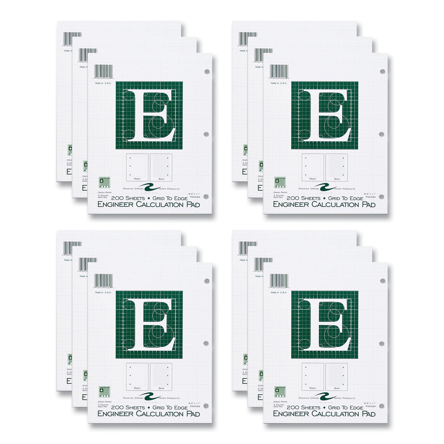 engineer-pad-125-margin-quad-rule-5-sq-in-1-sq-in-200-lt-green-85x11-sheets-pad-12-ct-ships-in-4-6-business-days_roa95589cs - 1