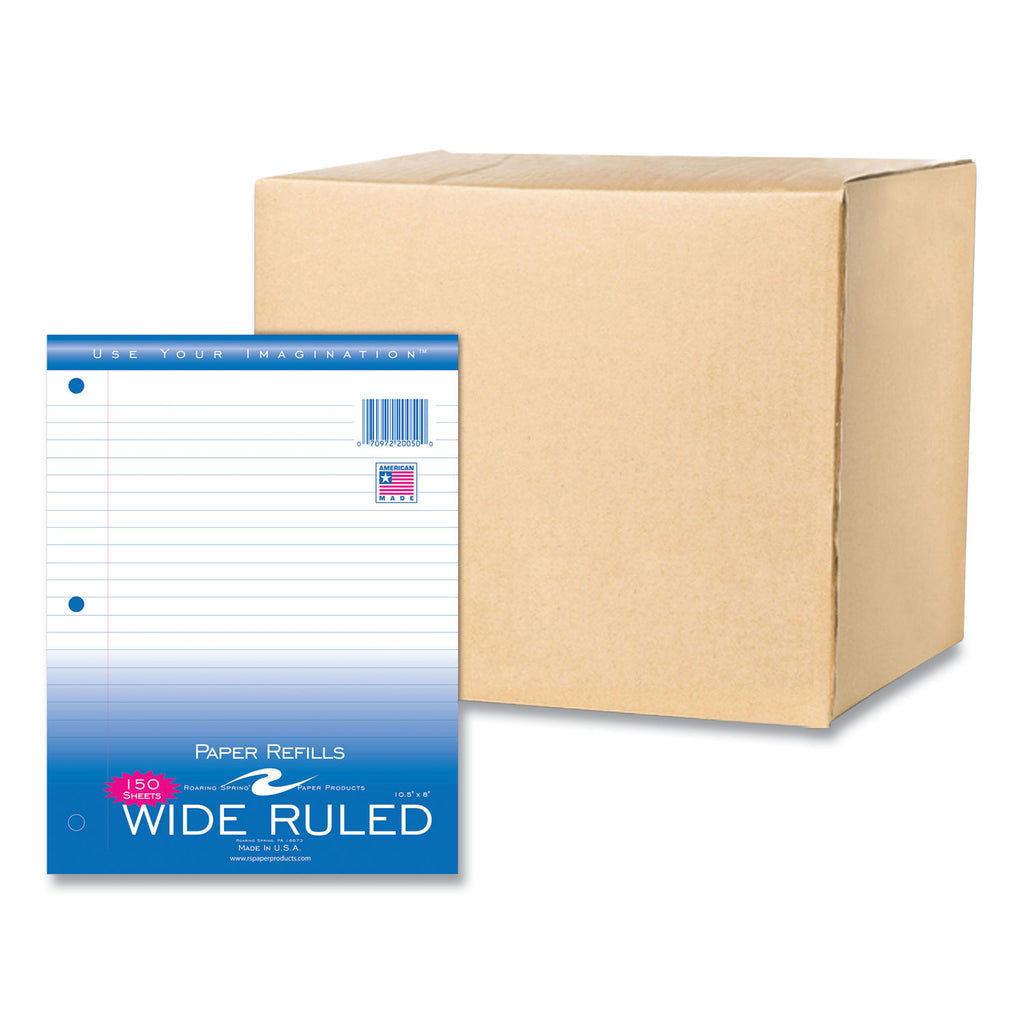 Loose Leaf Paper, 8 x 10.5, 3-Hole Punched, Wide Rule, White, 150 Sheets/Pack, 24 Packs/Carton, Ships in 4-6 Business Days