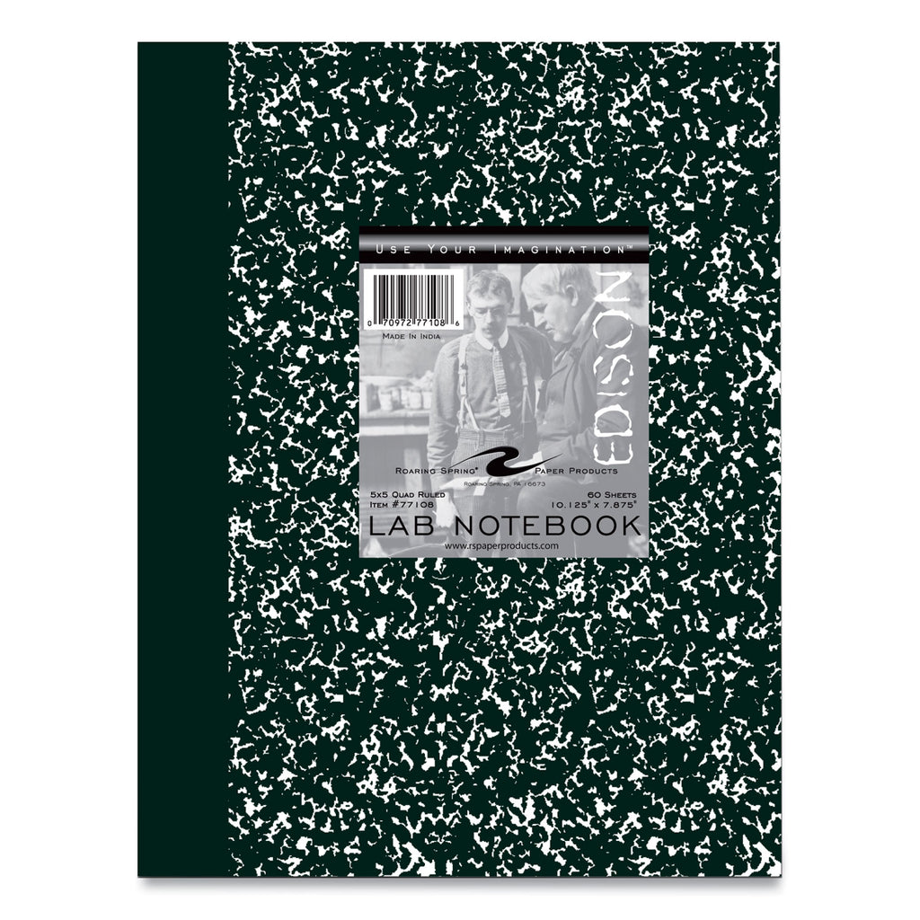 Lab and Science Notebook, Quadrille Rule (5 sq in), Green Marble Cover, (60) 10.13 x 7.88 Sheets, 24/CT,Ships in 4-6 Bus Days