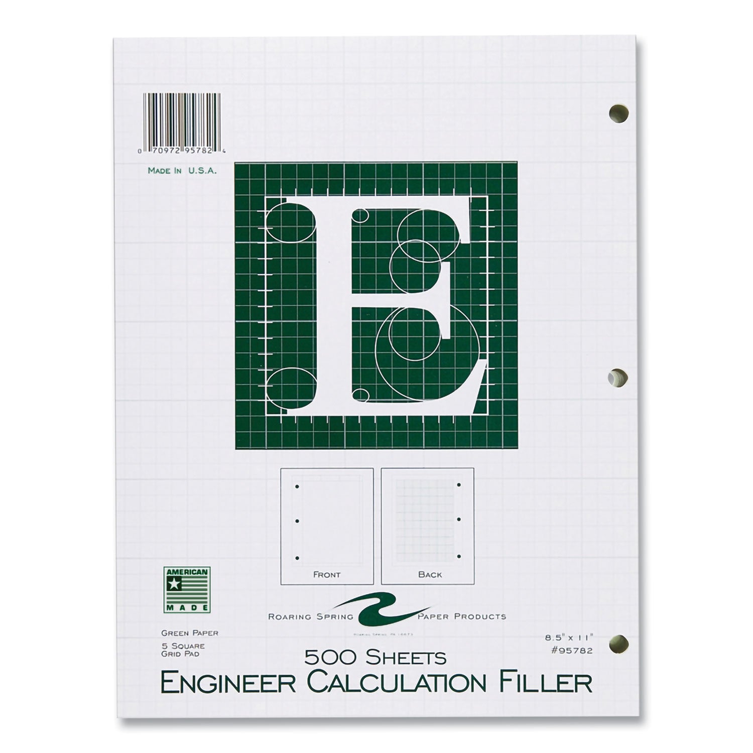 Engineer Filler Paper, 3-Hole, Frame Format/Quad Rule (5 sq/in, 1 sq/in) 500 Sheets/PK, 5/Carton, Ships in 4-6 Business Days
