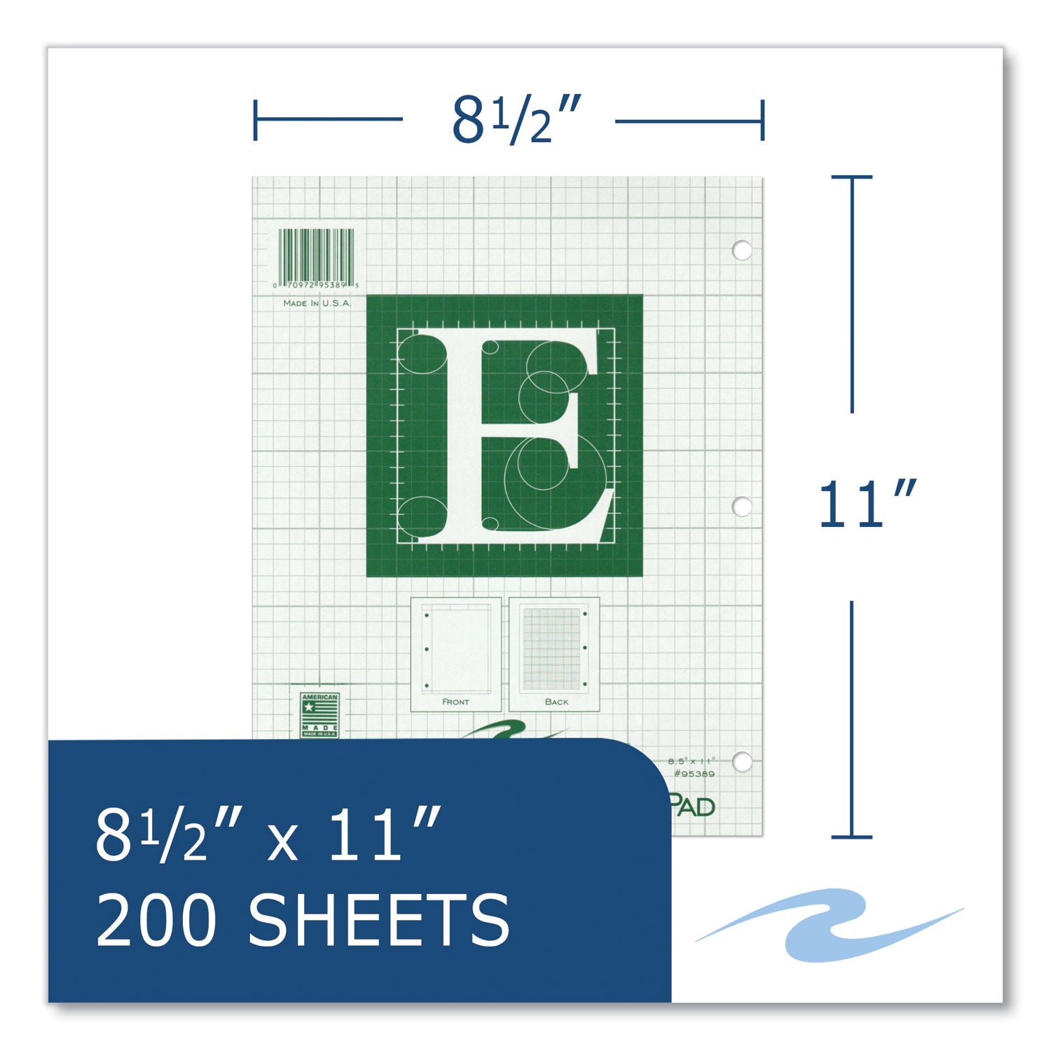 Engineer Pad, (0.5" Margins), Quad Rule (5 sq/in, 1 sq/in), 200 Lt Green 8.5x11 Sheets/Pad, 12/CT, Ships in 4-6 Business Days