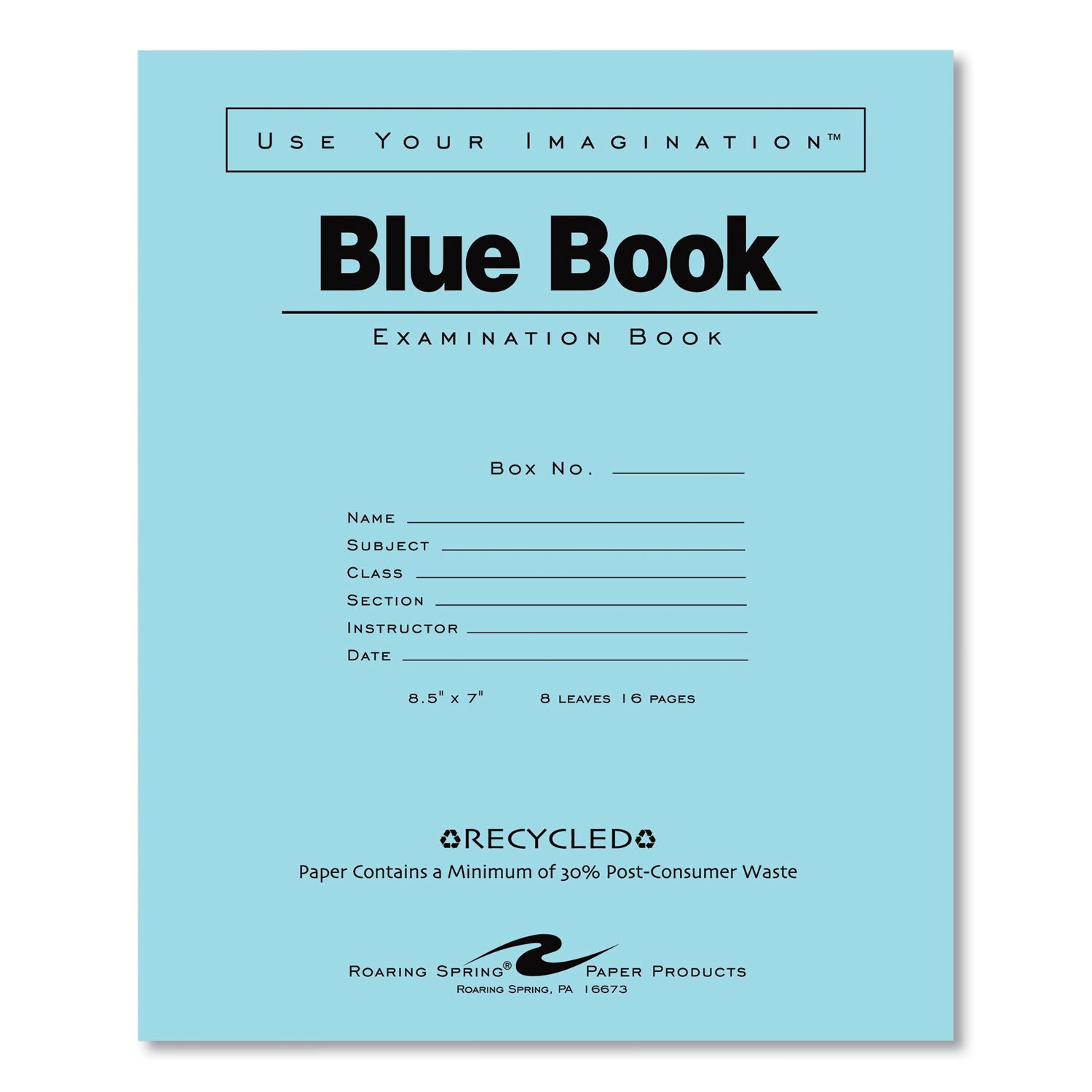 recycled-exam-book-wide-legal-rule-blue-cover-8-85-x-7-sheets-600-carton-ships-in-4-6-business-days_roa77608cs - 2