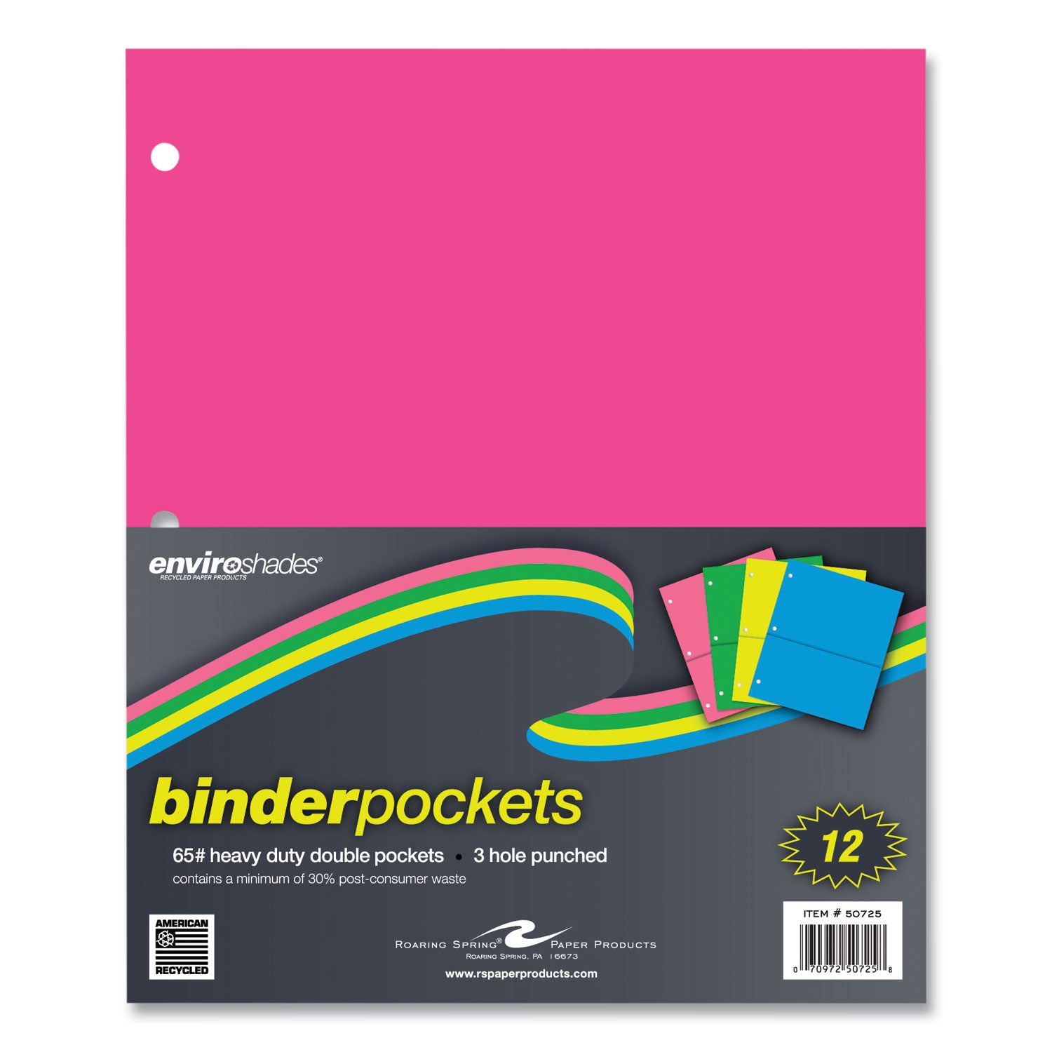 Binder Pocket, 9 w x 11 h, Assorted Colors, 144/Carton, Ships in 4-6 Business Days