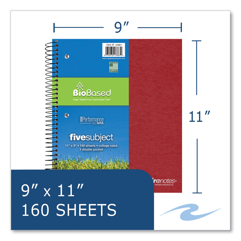 Earthtones BioBased 5 Subject Notebook, Med/College Rule, Random Asst Covers, (160) 11x9 Sheets, 12/CT,Ships in 4-6 Bus Days