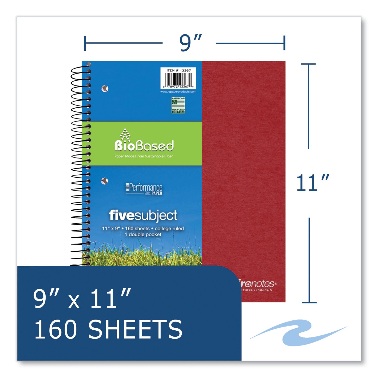 Earthtones BioBased 5 Subject Notebook, Med/College Rule, Random Asst Covers, (160) 11x9 Sheets, 12/CT,Ships in 4-6 Bus Days