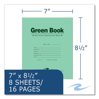 Recycled Exam Book, Wide/Legal Rule, Green Cover, (8) 8.5 x 7 Sheets, 600/Carton, Ships in 4-6 Business Days