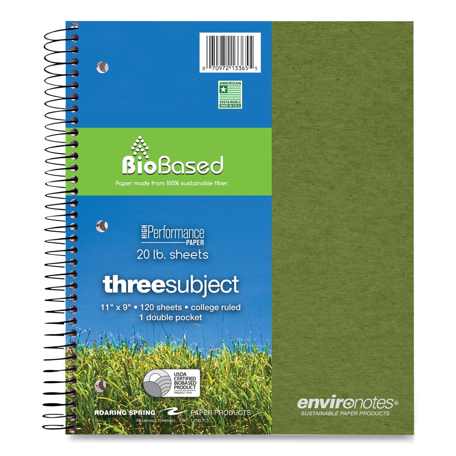 Earthtones BioBased 3 Subject Notebook, Med/College Rule, Random Asst Covers, (120) 11x9 Sheets, 24/CT,Ships in 4-6 Bus Days