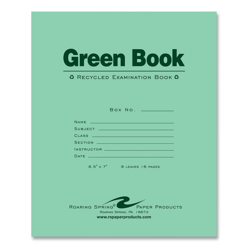 Recycled Exam Book, Wide/Legal Rule, Green Cover, (8) 8.5 x 7 Sheets, 600/Carton, Ships in 4-6 Business Days