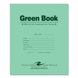 Recycled Exam Book, Wide/Legal Rule, Green Cover, (8) 8.5 x 7 Sheets, 600/Carton, Ships in 4-6 Business Days