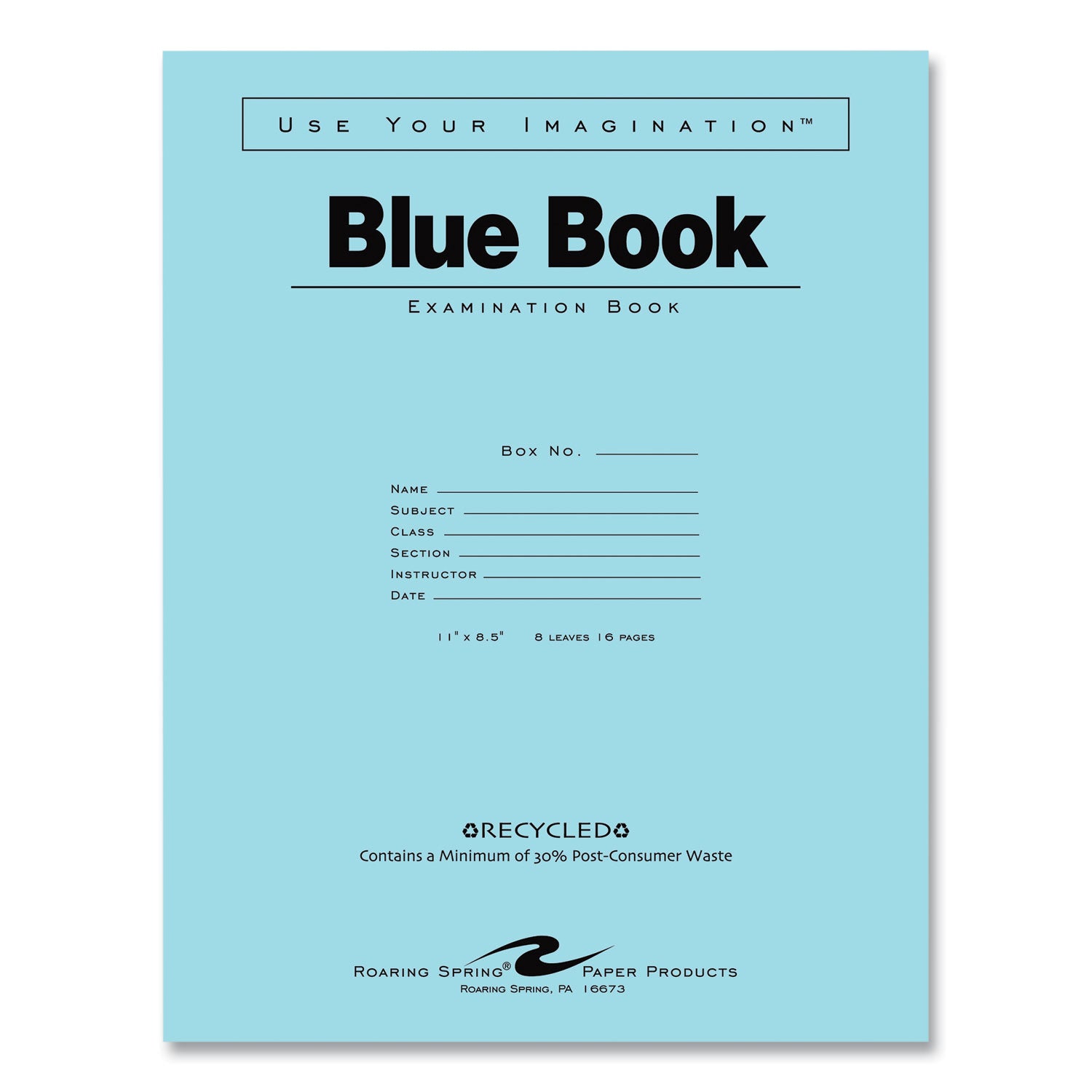Recycled Exam Book, Wide/Legal Rule, Blue Cover, (8) 11 x 8.5 Sheets, 500/Carton, Ships in 4-6 Business Days