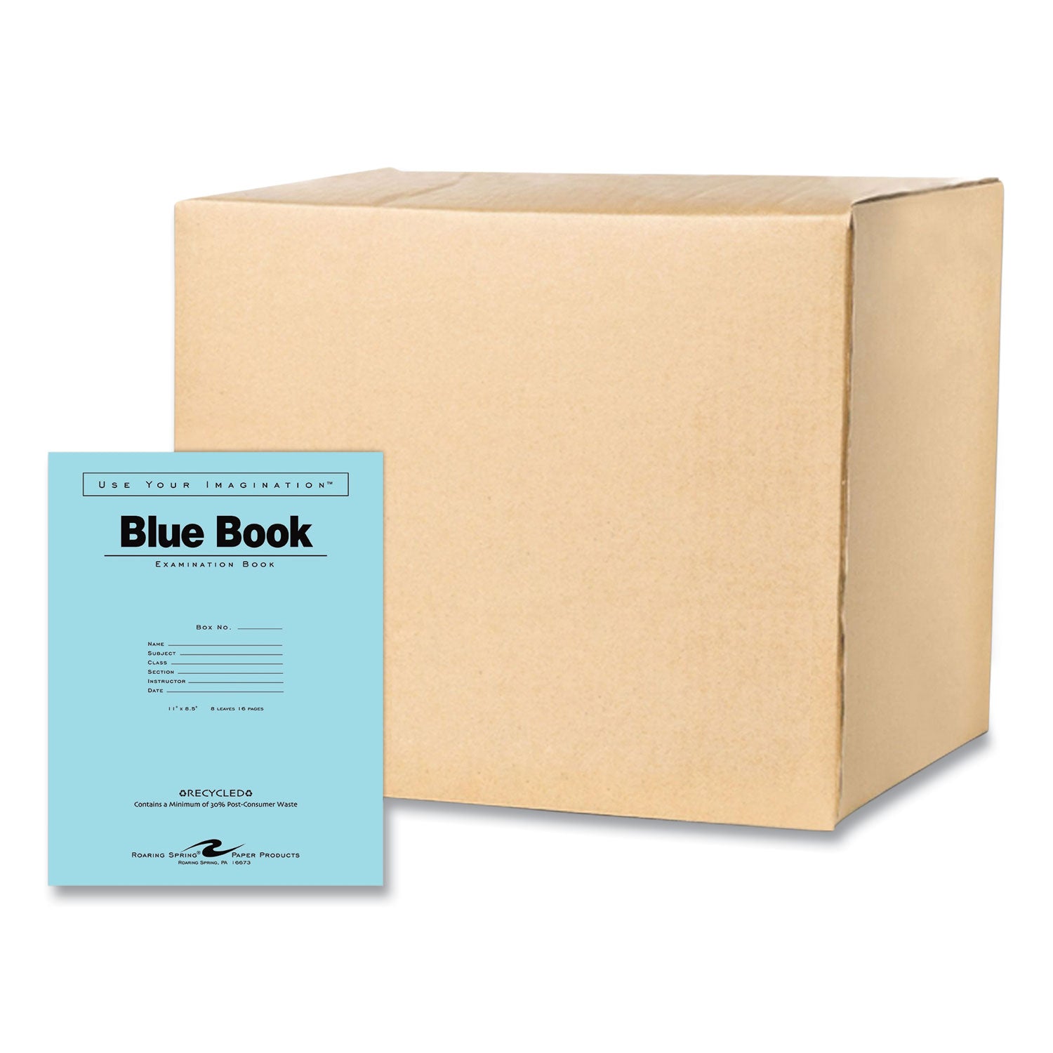 Recycled Exam Book, Wide/Legal Rule, Blue Cover, (8) 11 x 8.5 Sheets, 500/Carton, Ships in 4-6 Business Days