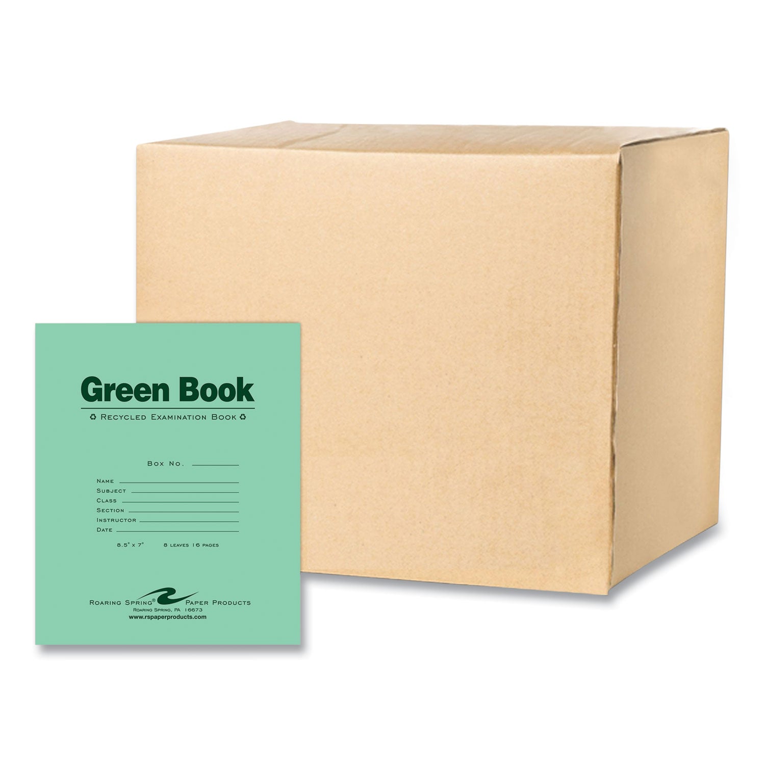 recycled-exam-book-wide-legal-rule-green-cover-8-85-x-7-sheets-600-carton-ships-in-4-6-business-days_roa77508cs - 1