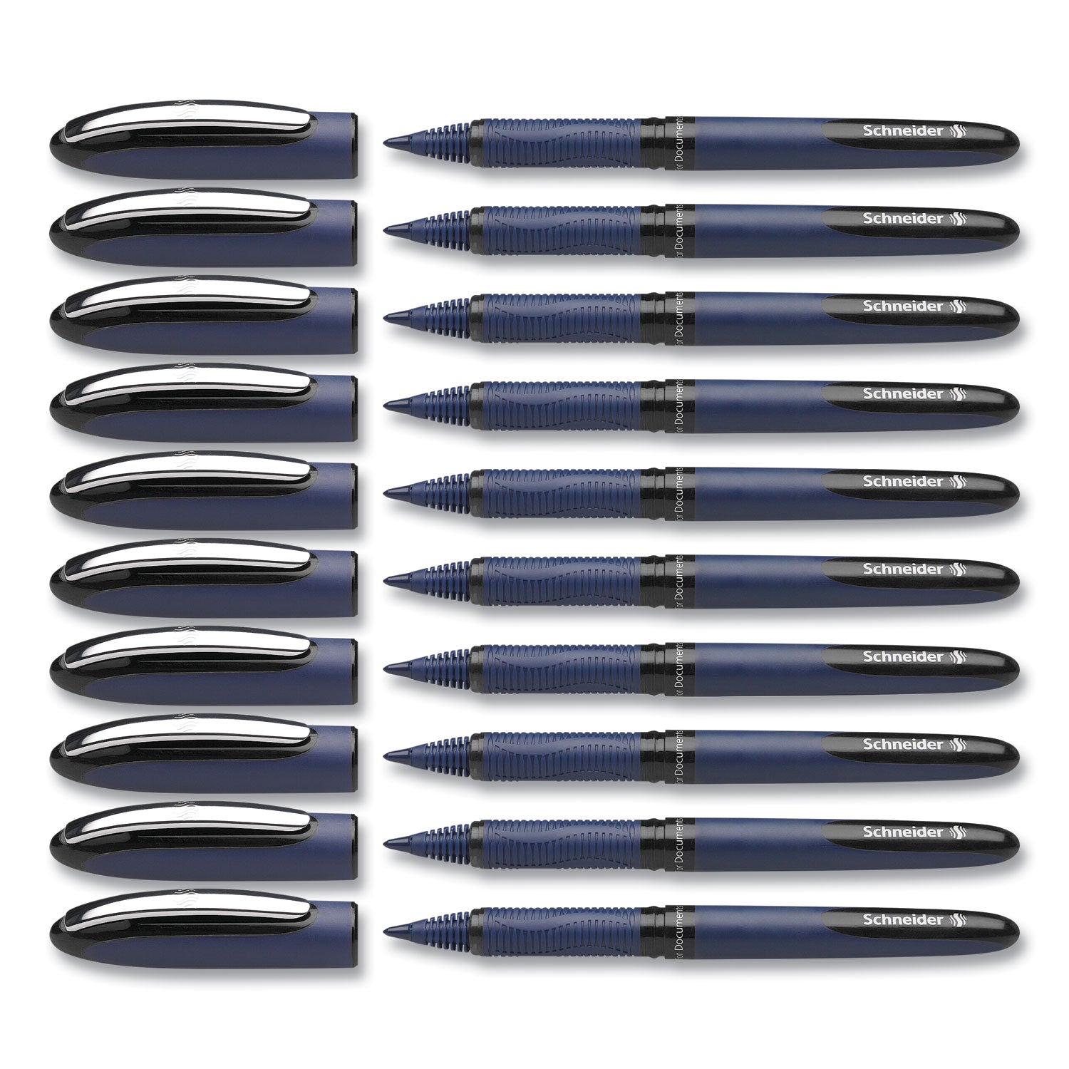 one-business-rollerball-pen-stick-fine-06-mm-black-ink-dark-blue-black-barrel-10-box_red183001 - 2