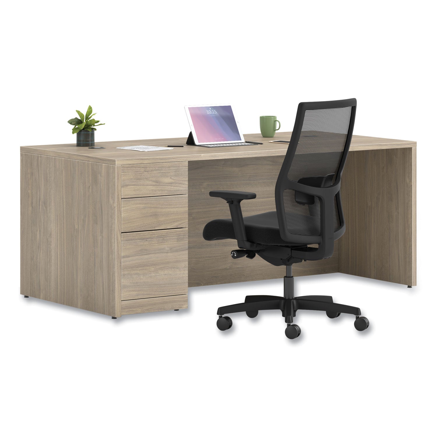 10500 Series Single Full-Height Pedestal Desk, Left: Box/Box/File, 72" x 36" x 29.5", Kingswood Walnut