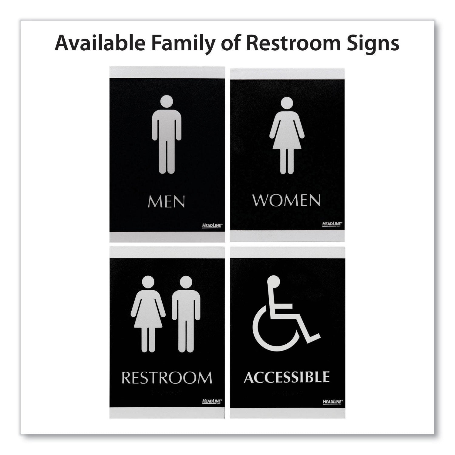 Century Series Office Sign, Men/Women Restroom, 6 x 9, Black/Silver - 