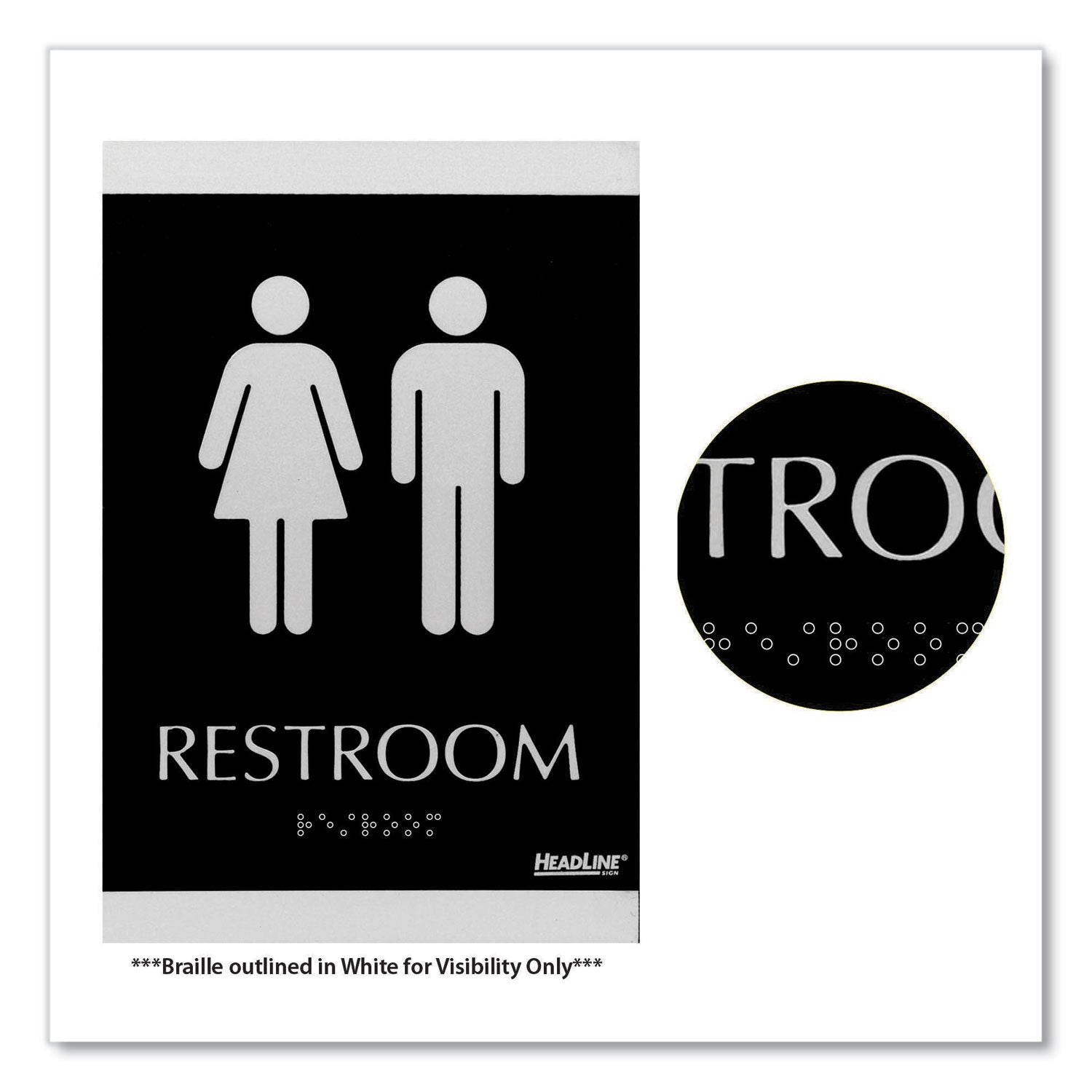 Century Series Office Sign, Men/Women Restroom, 6 x 9, Black/Silver - 