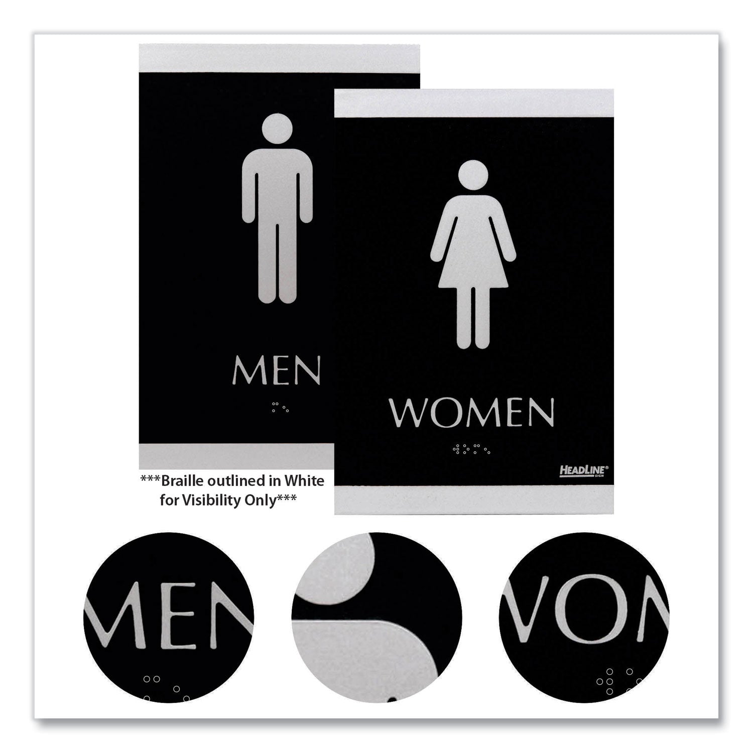 Century Series Office Sign, Men; Women, 6 x 9, Black/Silver - 