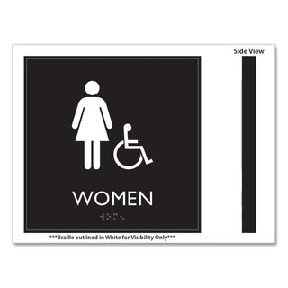 ADA Sign, Women Accessible, Plastic, 8 x8, Clear/White