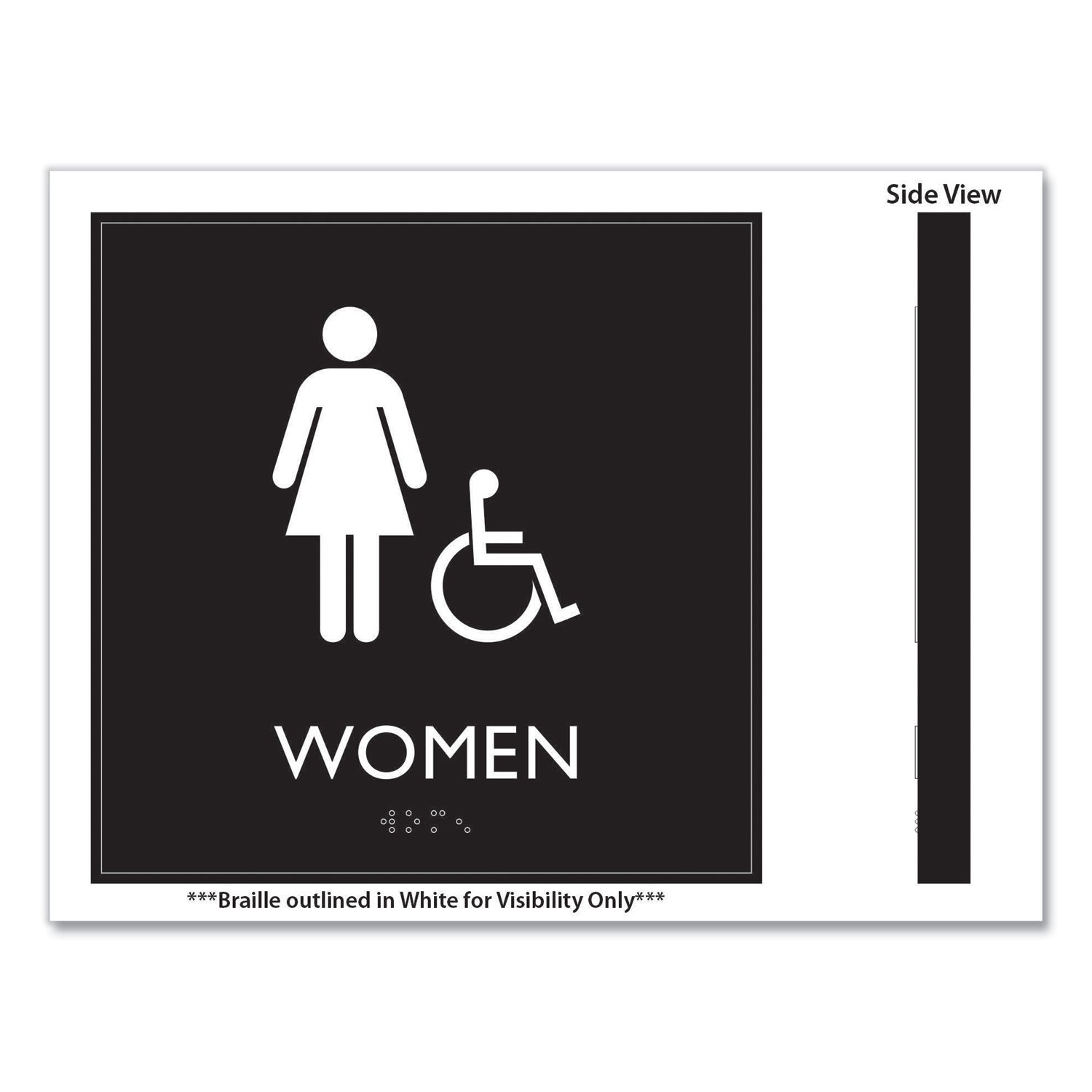 ADA Sign, Women Accessible, Plastic, 8 x8, Clear/White