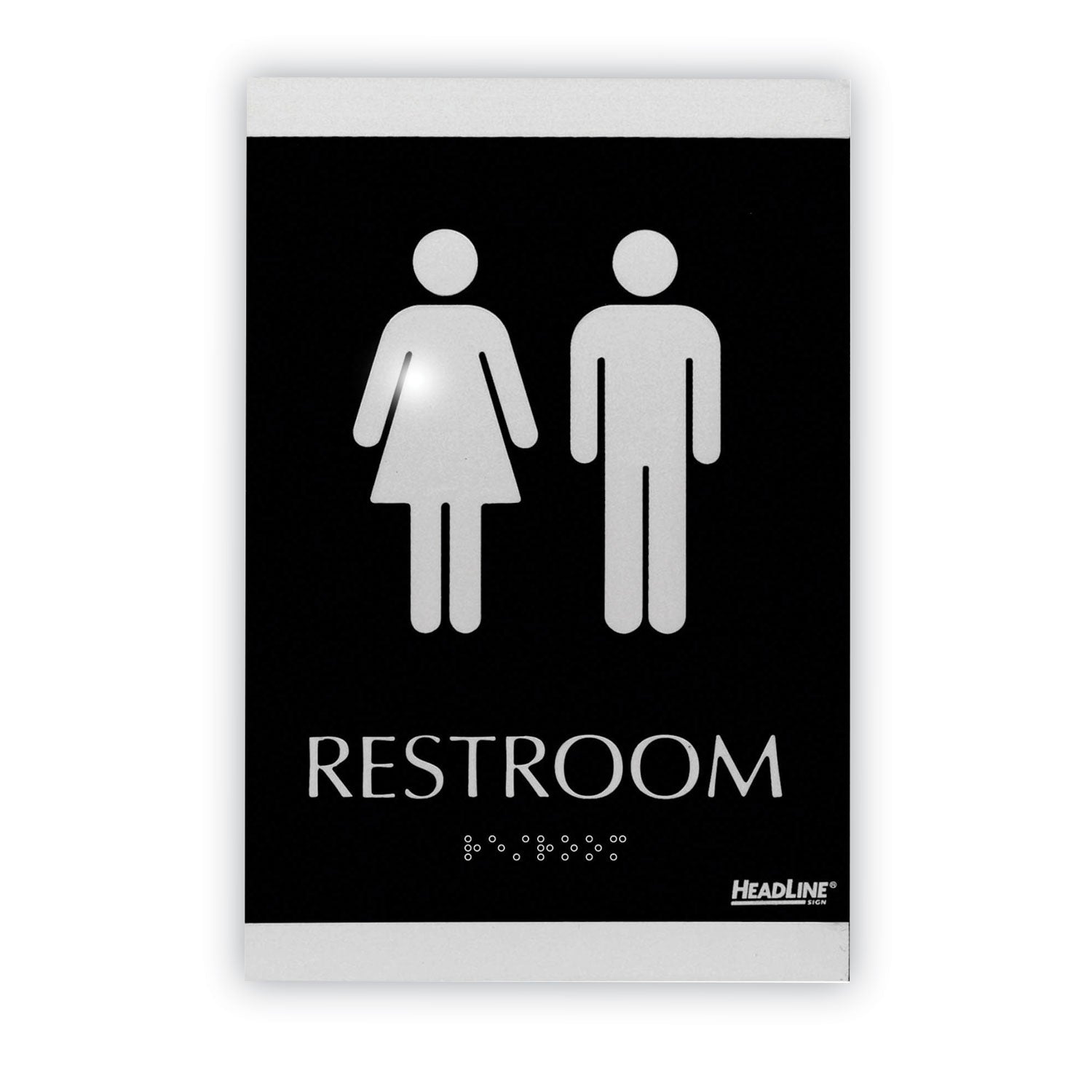 Century Series Office Sign, Men/Women Restroom, 6 x 9, Black/Silver - 