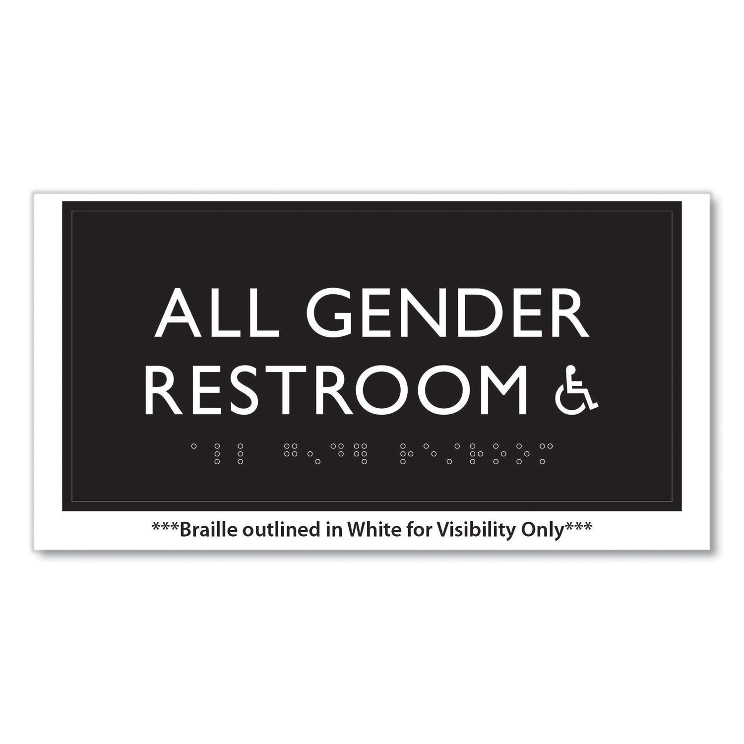 ADA Sign, All Gender Restroom Accessible, Plastic, 4 x 4, Clear/White