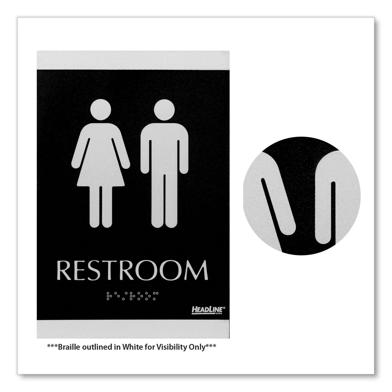 Century Series Office Sign, Men/Women Restroom, 6 x 9, Black/Silver - 