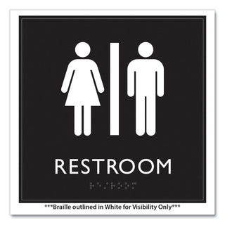 ADA Sign, Unisex Restroom, Plastic, 8 x 8, Clear/White