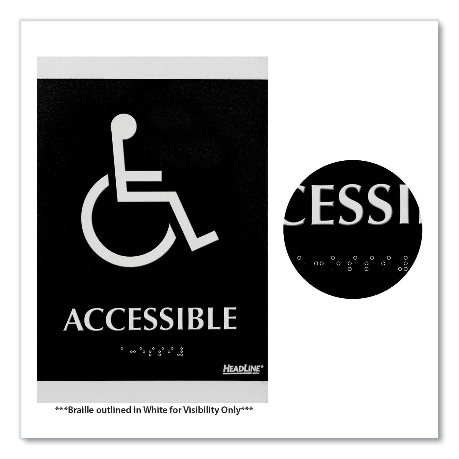 Century Series Office Sign, Accessible, 6 x 9, Black/Silver - 