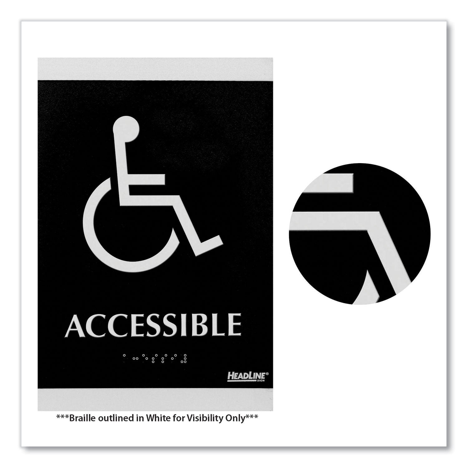 Century Series Office Sign, Accessible, 6 x 9, Black/Silver - 