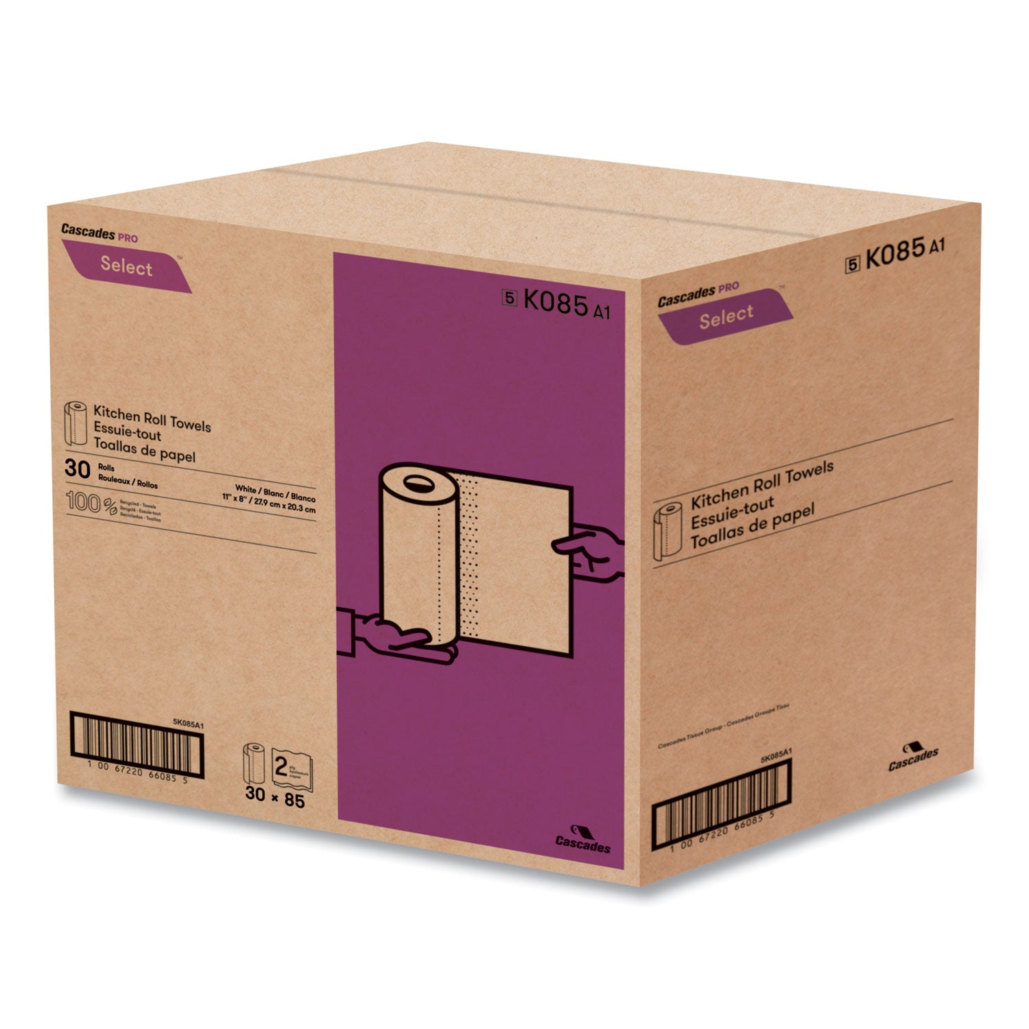 Select Kitchen Roll Towels, 2-Ply, 8 x 11, 85/Roll, 30/Carton