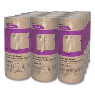 Select Kitchen Roll Towels, 2-Ply, 11" x 166.6 ft, Natural, 250/Roll, 12/Carton
