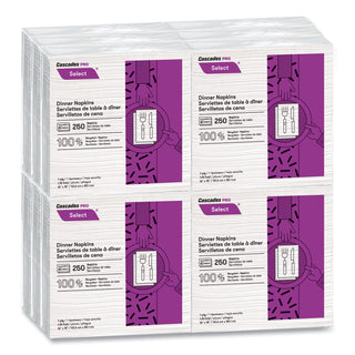 Select Dinner Napkins, 1-Ply, White, 15.5 x 16, 250/Pack, 12/Carton