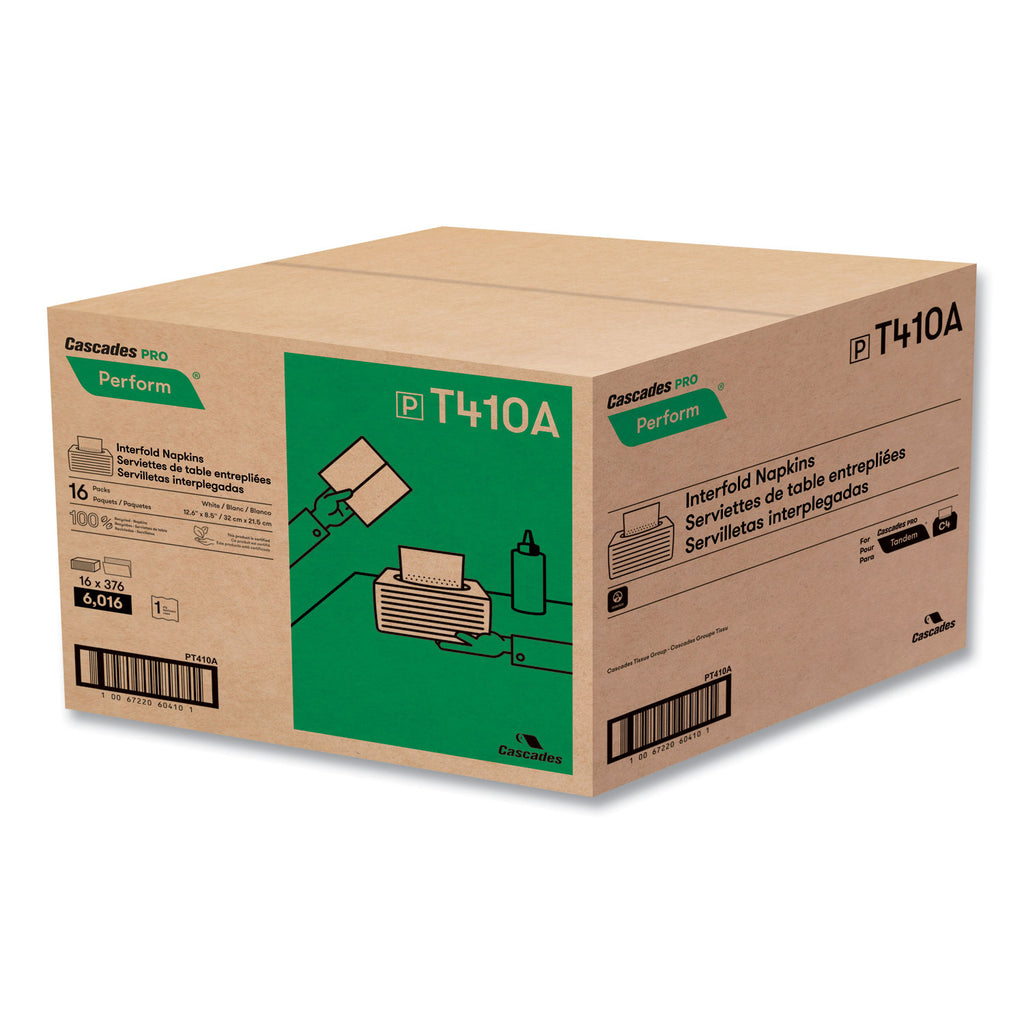 Perform Interfold Napkins, 1-Ply, 6.5 x 4.25, White, 376/Pack, 16 Packs/Carton