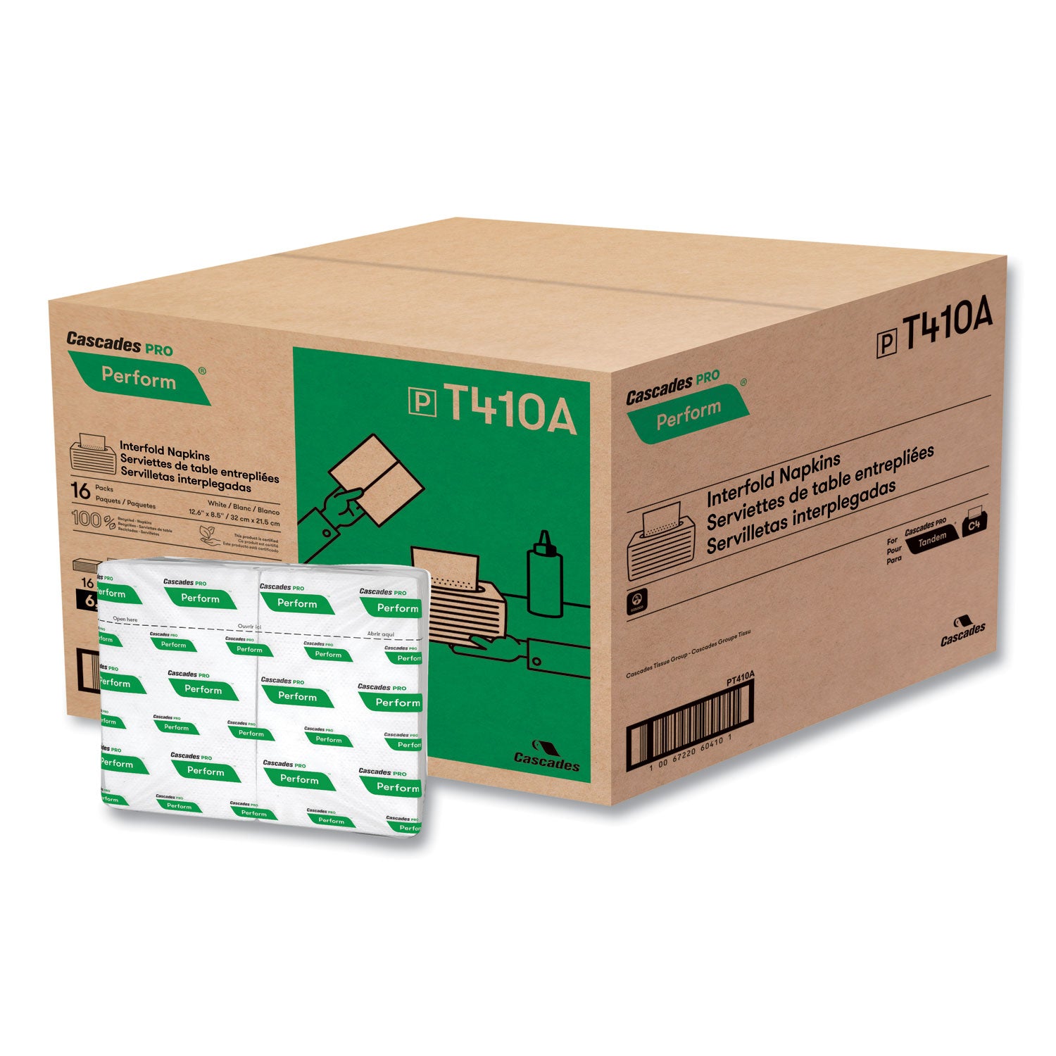 Perform Interfold Napkins, 1-Ply, 6.5 x 4.25, White, 376/Pack, 16 Packs/Carton