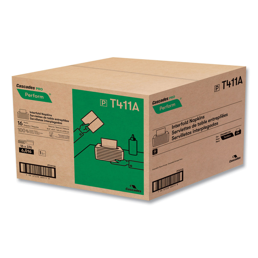 Perform Interfold Napkins, 1-Ply, 6.5 x 4.25, Natural, 376/Pack, 16 Packs/Carton