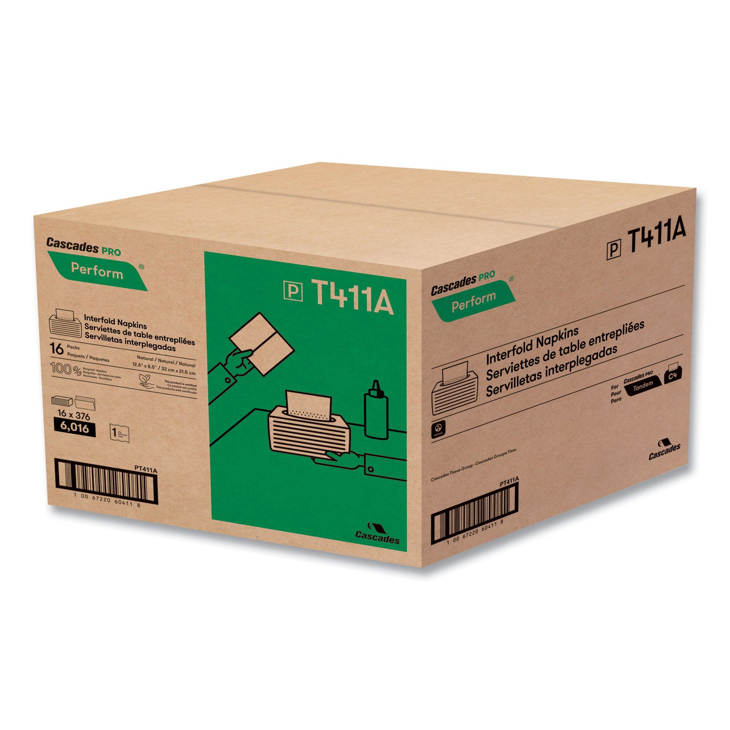 Perform Interfold Napkins, 1-Ply, 6.5 x 4.25, Natural, 376/Pack, 16 Packs/Carton